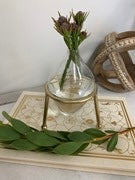 4" Glass Bottle Vase in Gold Tripod Stand