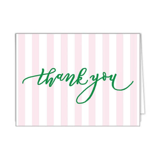 WH Hostess Social Stationery - Pink Cabana Stripe "Thank You" Folded Notecards