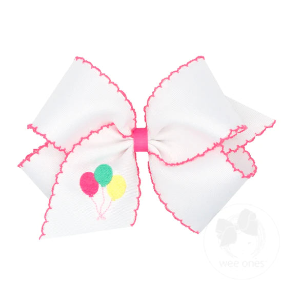 Wee One Medium Grosgrain Hair Bow with Moonstitch Edge and Birthday Girl Balloon