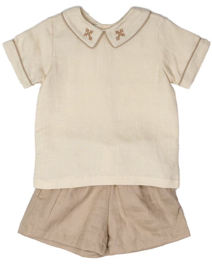 Isailah Tan Linen Cross Short Set