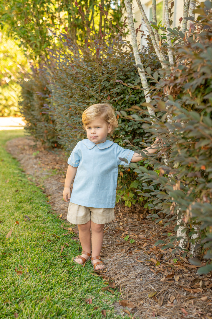 Oliver Blue & Tan Linen Short Set