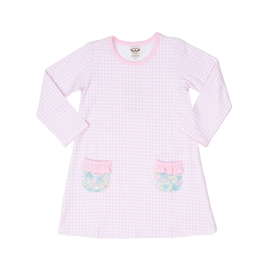 Mary Chase Long Sleeve Pink Floral Gingham Dress
