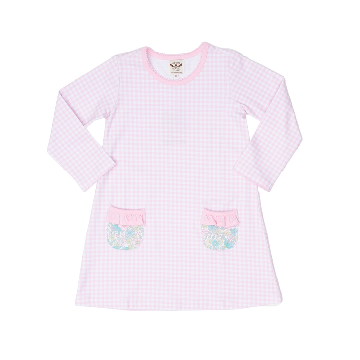 Mary Chase Long Sleeve Pink Floral Gingham Dress