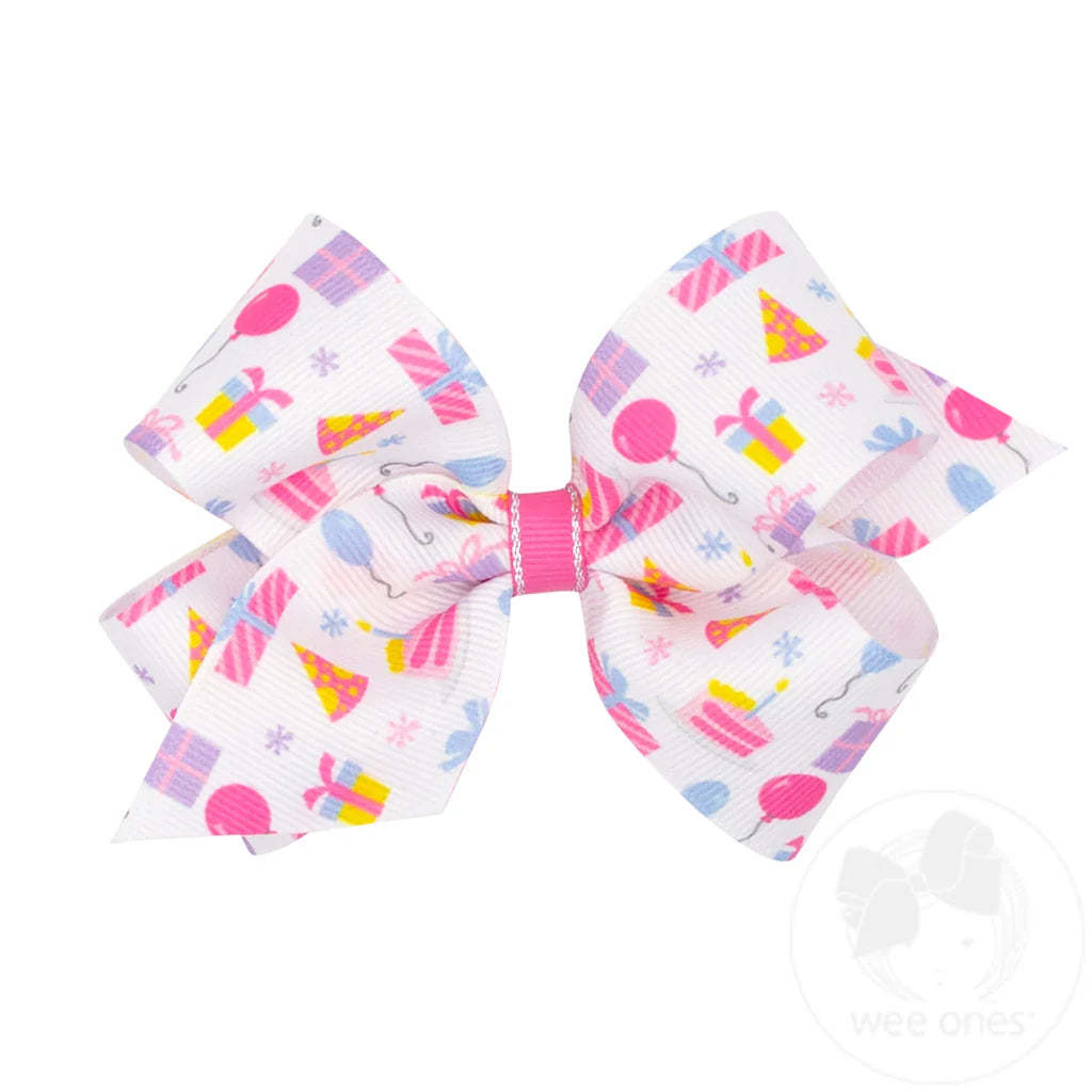 Wee Ones Birthday-themed Printed Grosgrain Hair Bow