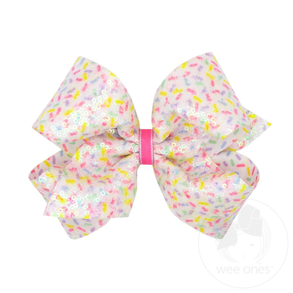 Wee Ones Colorful Confetti Printed Sequin Grosgrain Hair Bow