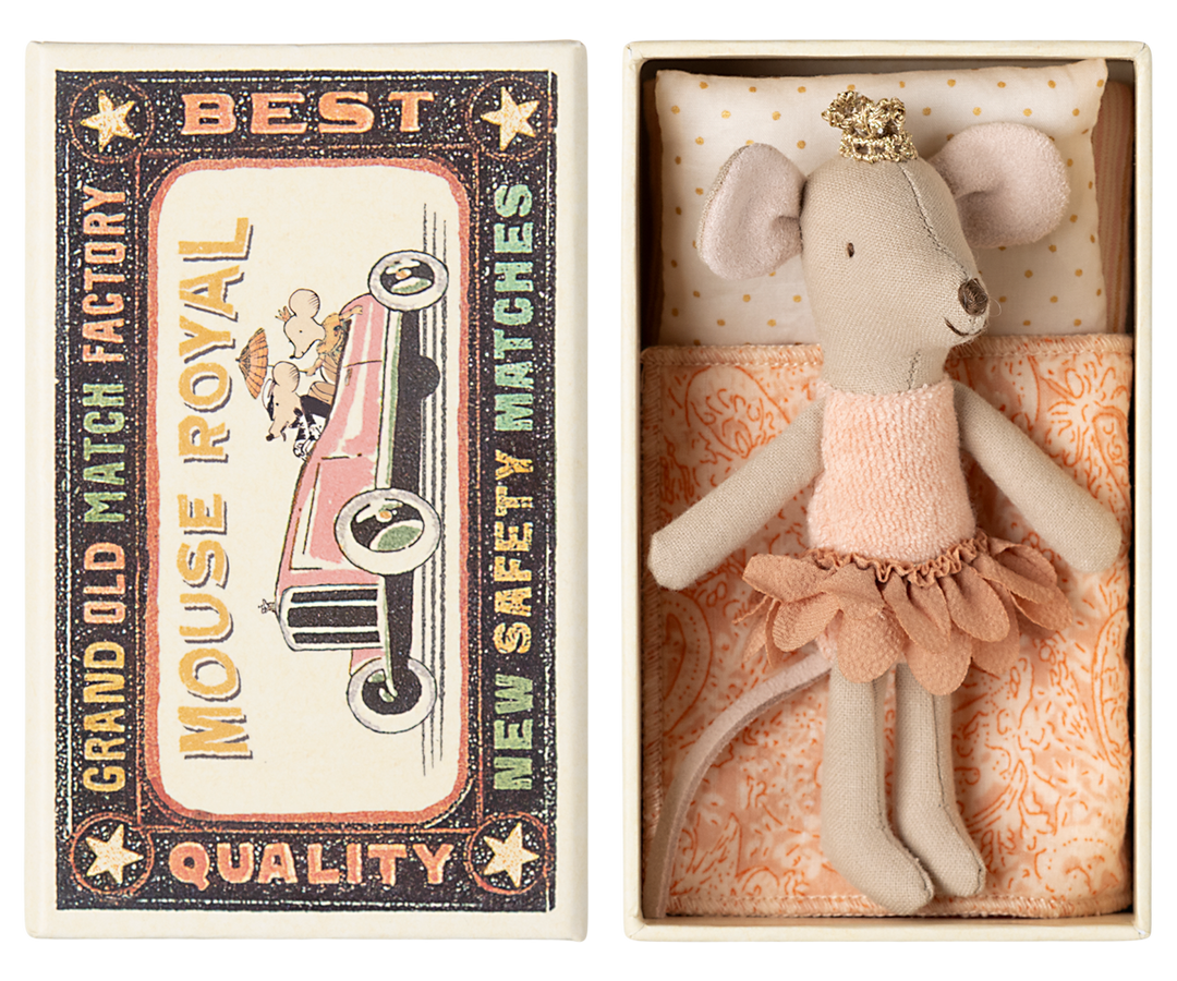 Maileg Princess mouse, Little sister in matchbox