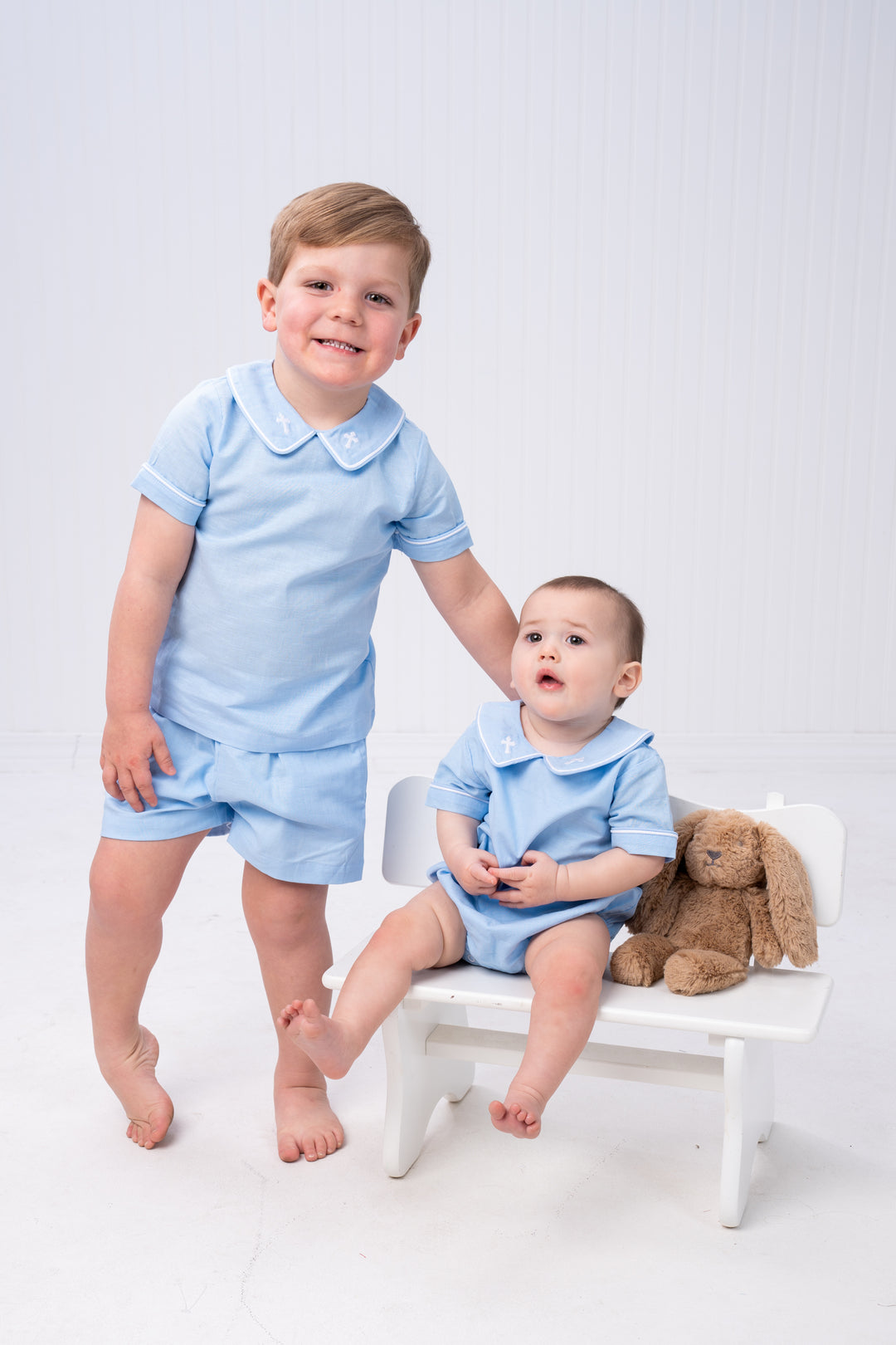 John Blue Linen Cross Short Set