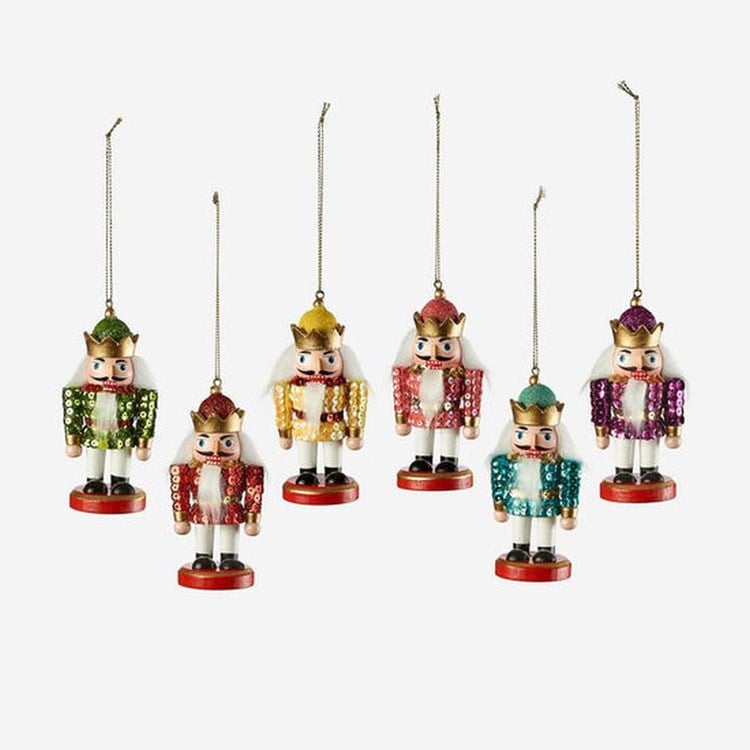 Sequin Nutcracker Orn, 6 Asst, Wood, 4"