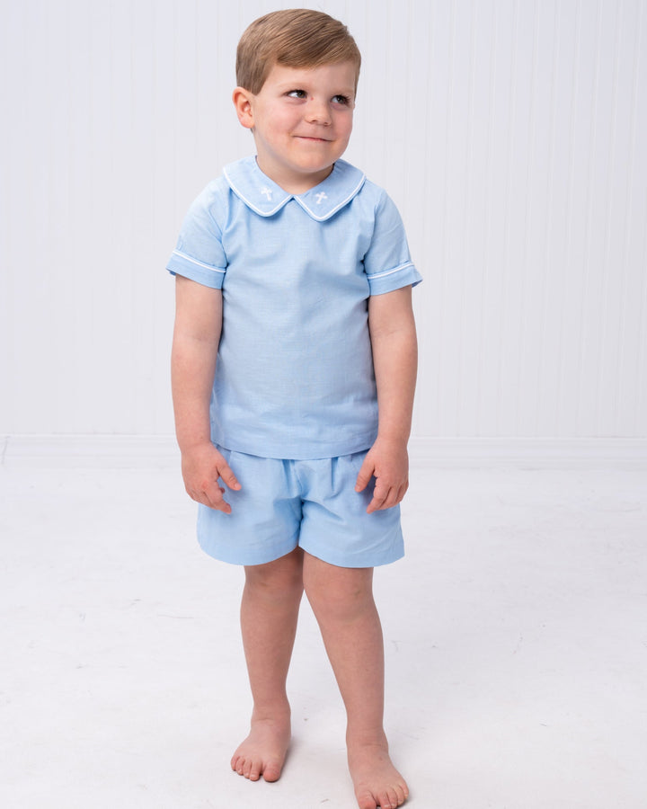 John Blue Linen Cross Short Set