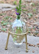 4" Glass Bottle Vase in Gold Tripod Stand