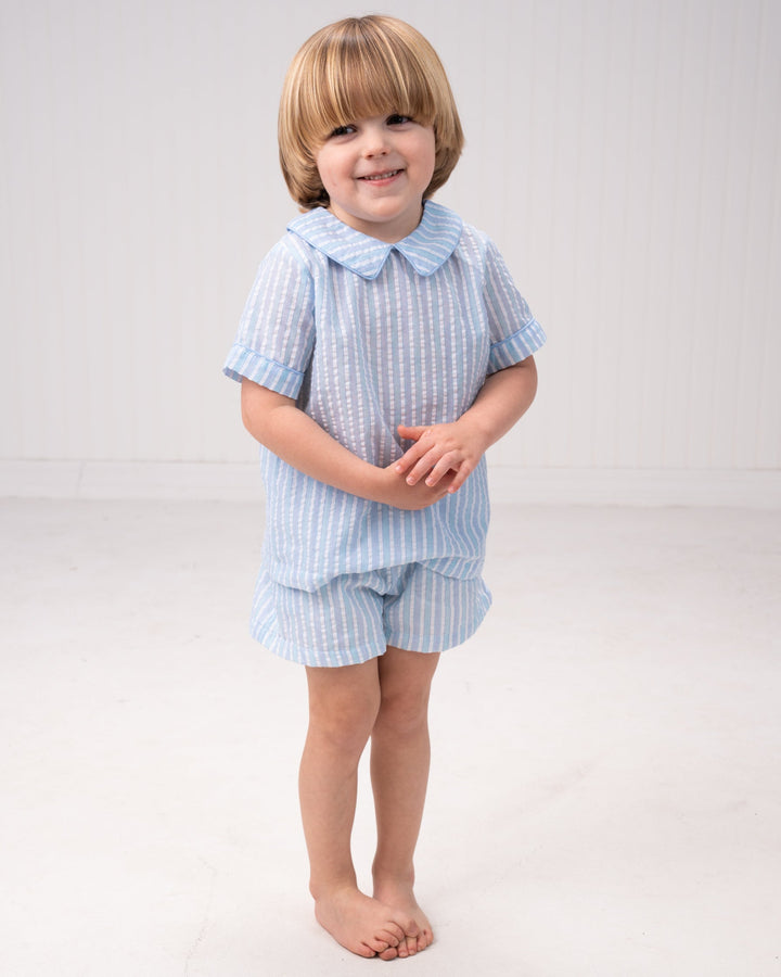 Liam Blue & Green Stripe Short Set