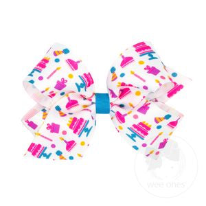 Wee Ones Birthday-themed NEON Printed Grosgrain Hair Bow