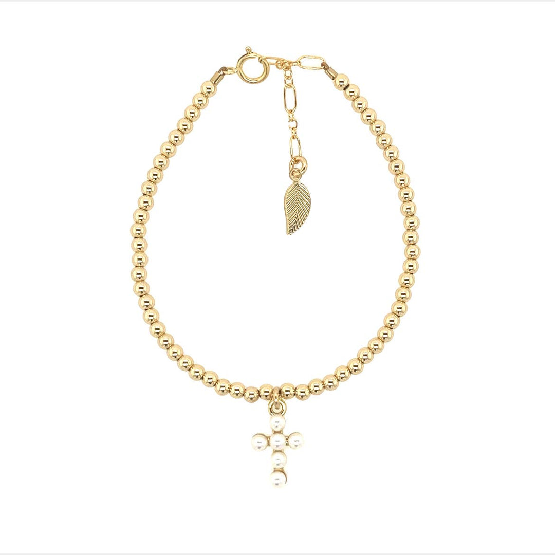 "RACHEL" Cross 14K Gold Filled Bracelet: Gold Filled / Stretchy 6.5"