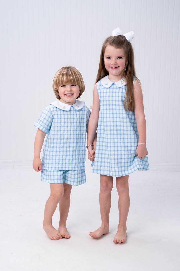 John Blue & Green Check Short Set