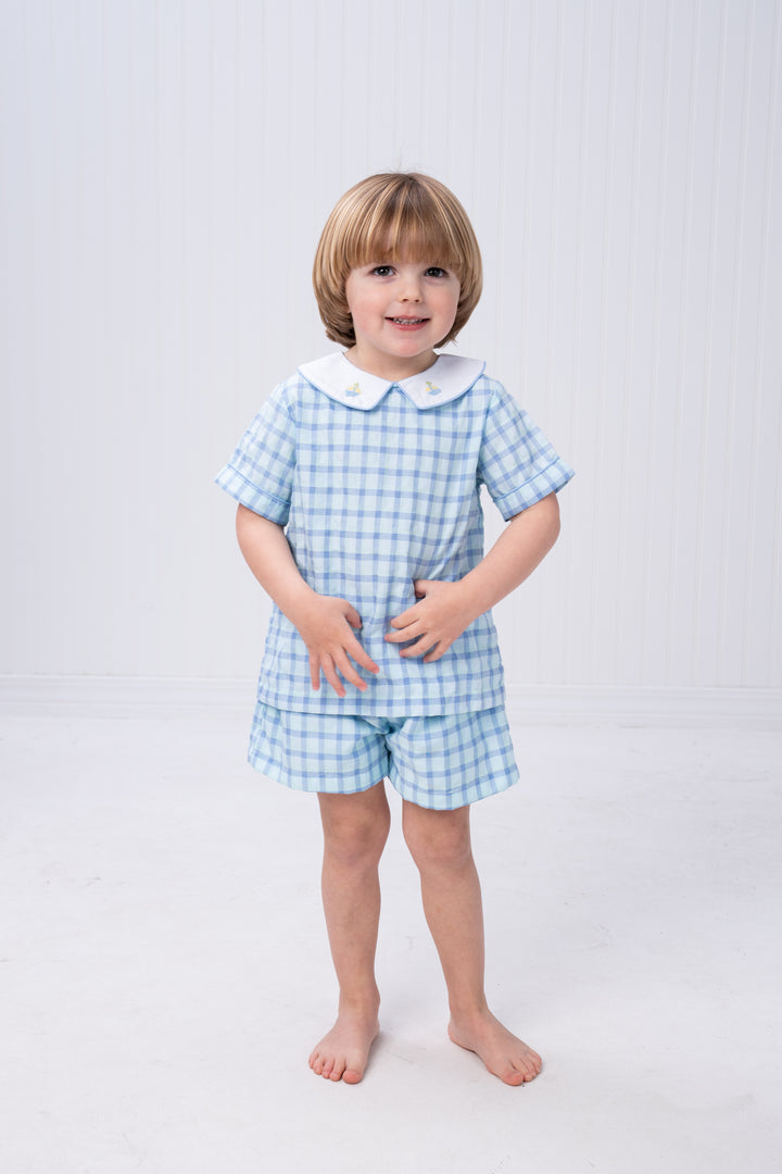 John Blue & Green Check Short Set