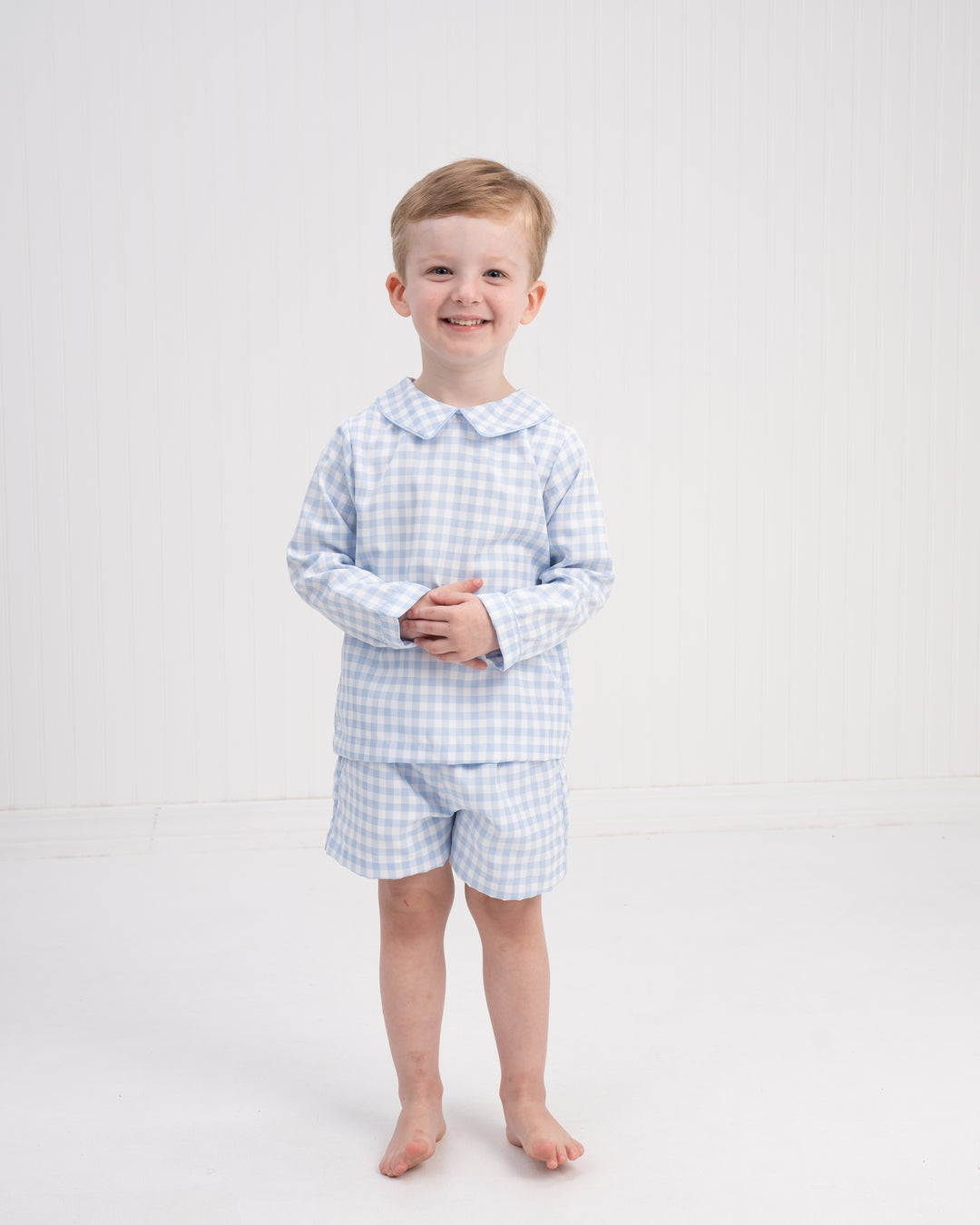 John Blue Windowpane Long Sleeve Short Set