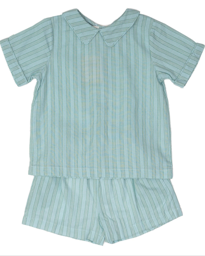 Cade Blue & Green Stripe Short Set
