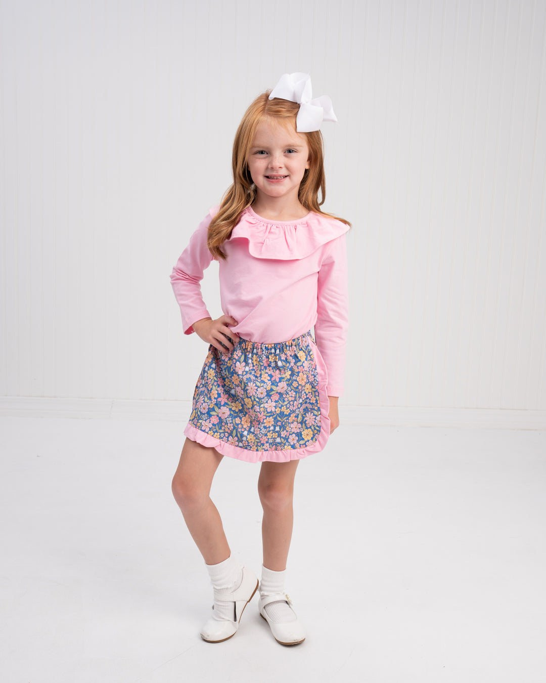 Evelyn Ditsy Navy Pink Watercolor Skort