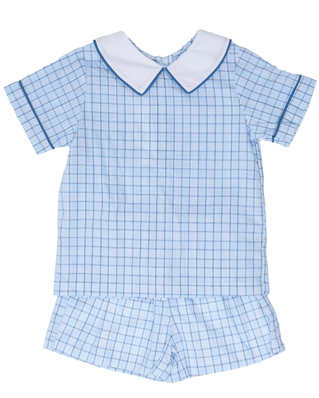 John Blue & Navy Plaid Short Set