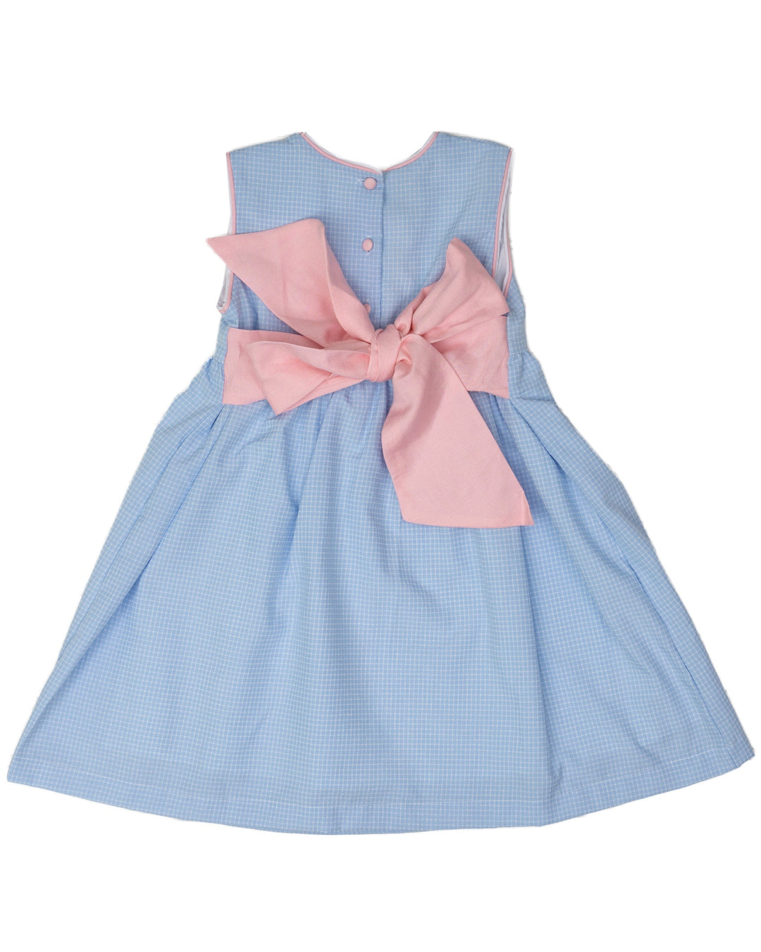 Mildred Blue Check W/ Pink Bow Dress