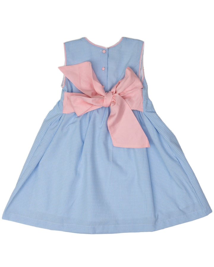 Mildred Blue Check W/ Pink Bow Dress