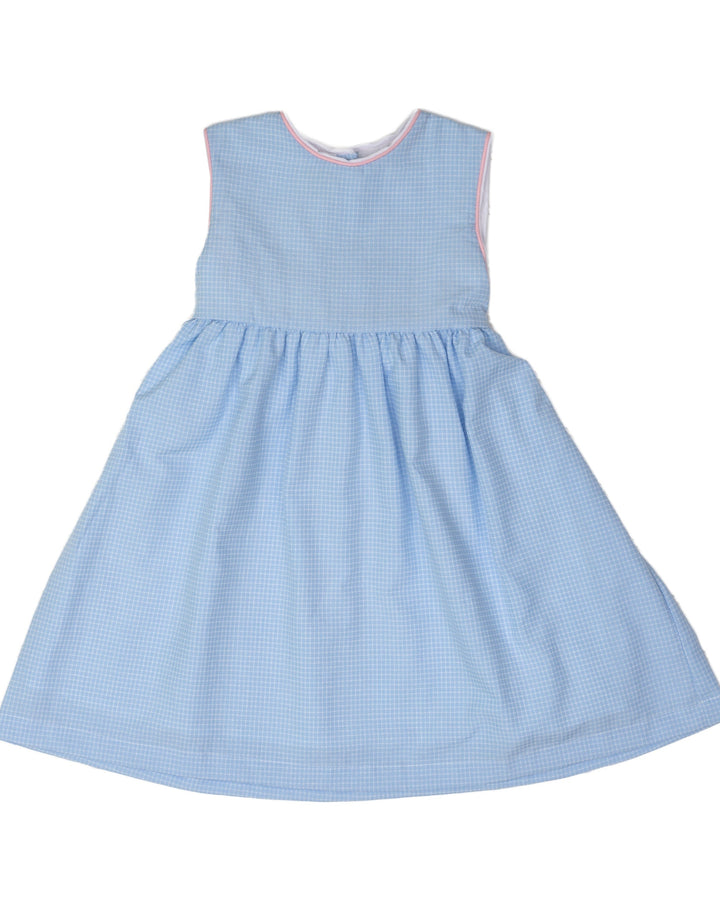 Mildred Blue Check W/ Pink Bow Dress