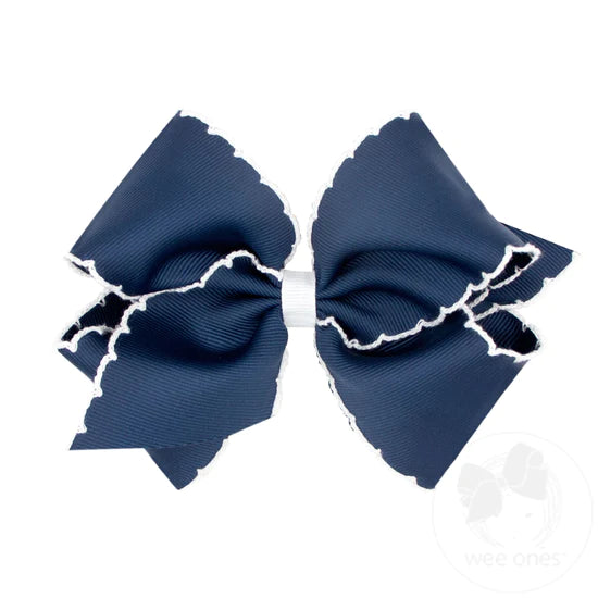 Wee Ones-King Moonstitch Grosgrain Hair Bow with Contrasting Wrap