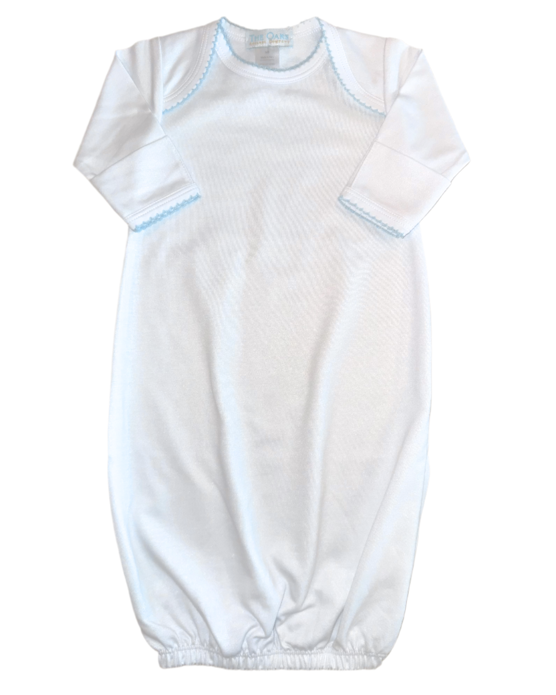 White Pima Cotton Daygown with Light Blue Moonstitch Trim