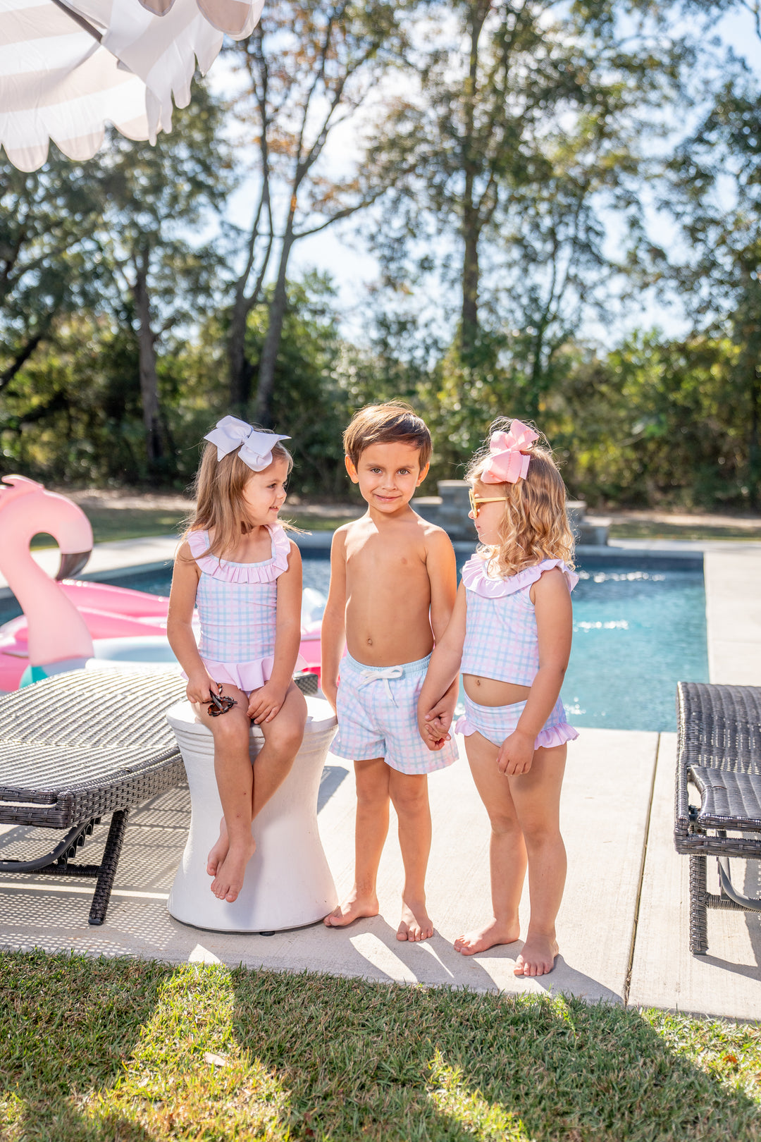 Boys Pastel Plaid Swim Trunks UPF50