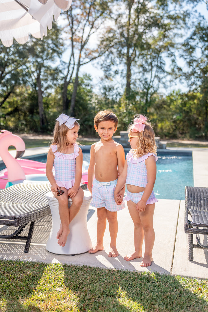 Boys Pastel Plaid Swim Trunks UPF50
