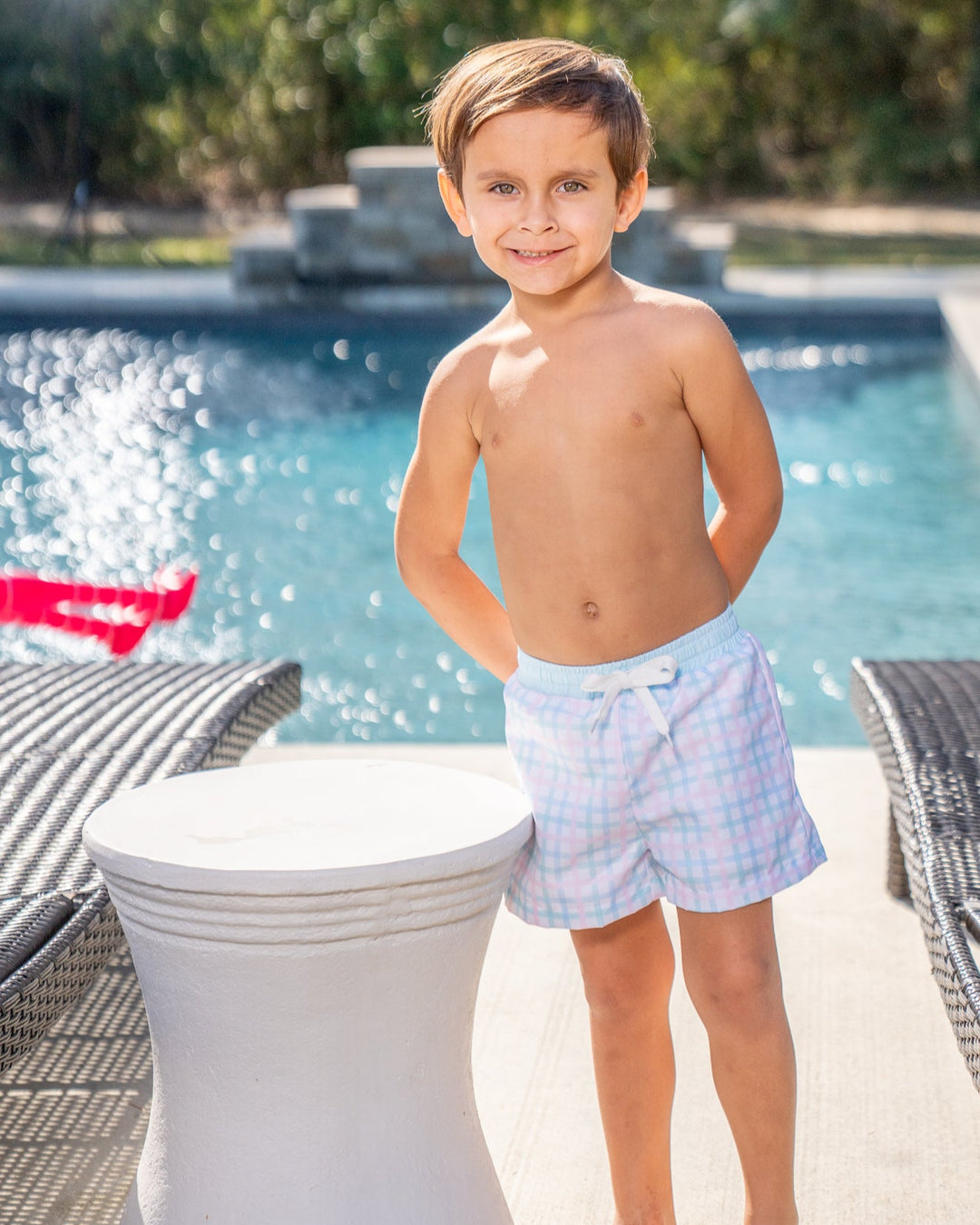 Boys Pastel Plaid Swim Trunks UPF50
