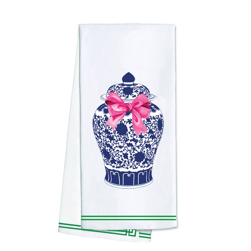 WH Hostess Social Stationery - Ginger Jar with Pink Bow Tea Towel