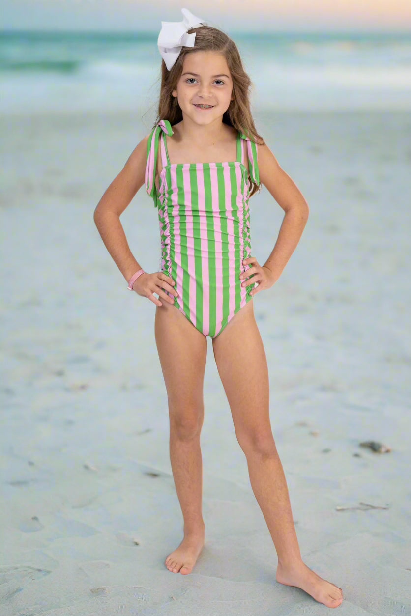 Sunnyside Pink & Green Stripe One Piece Swim UPF50