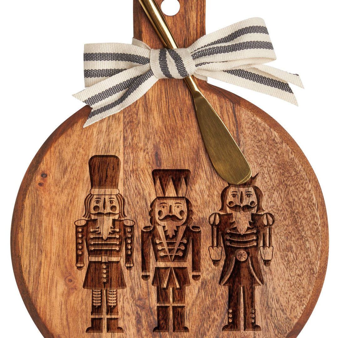 Acacia Bevel Board w/ Ribbon & Spreader Knife | Nutcracker