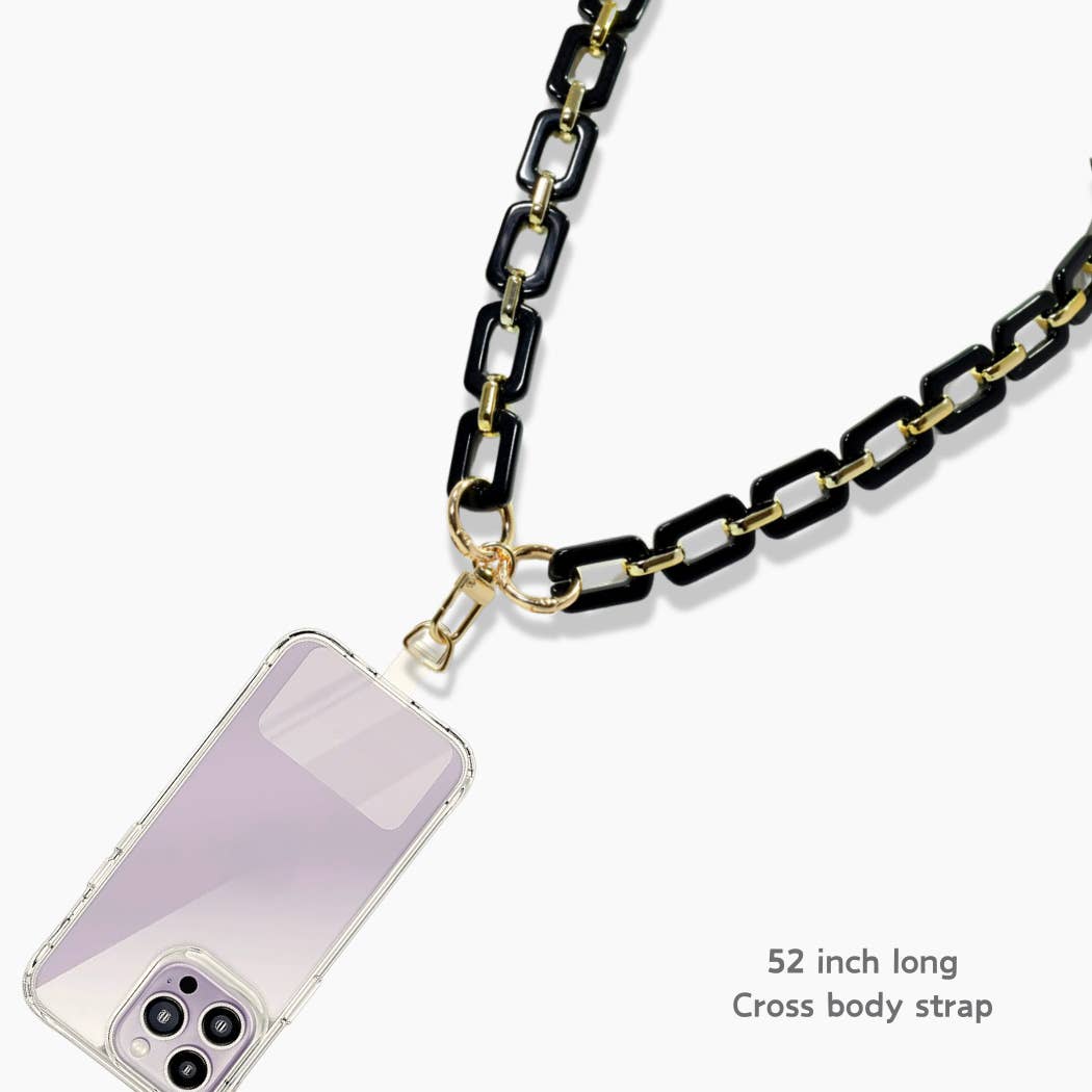 SOPHIA WHOLESALE - Celluloid acetate cross body phone lanyard: Black / ONE SIZE