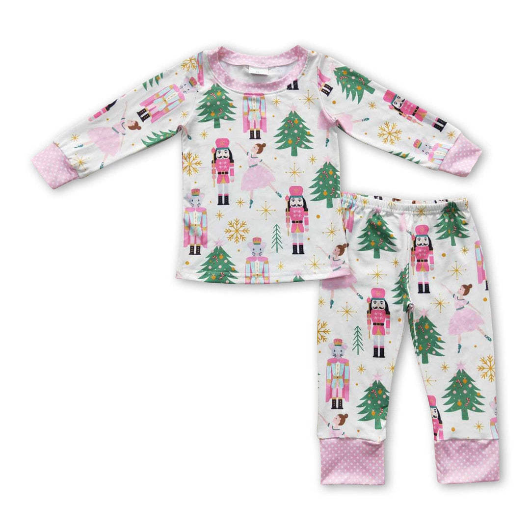 Yawoo Garments - Pink Christmas tree polka dots ballet kids girls pajamas: 4T