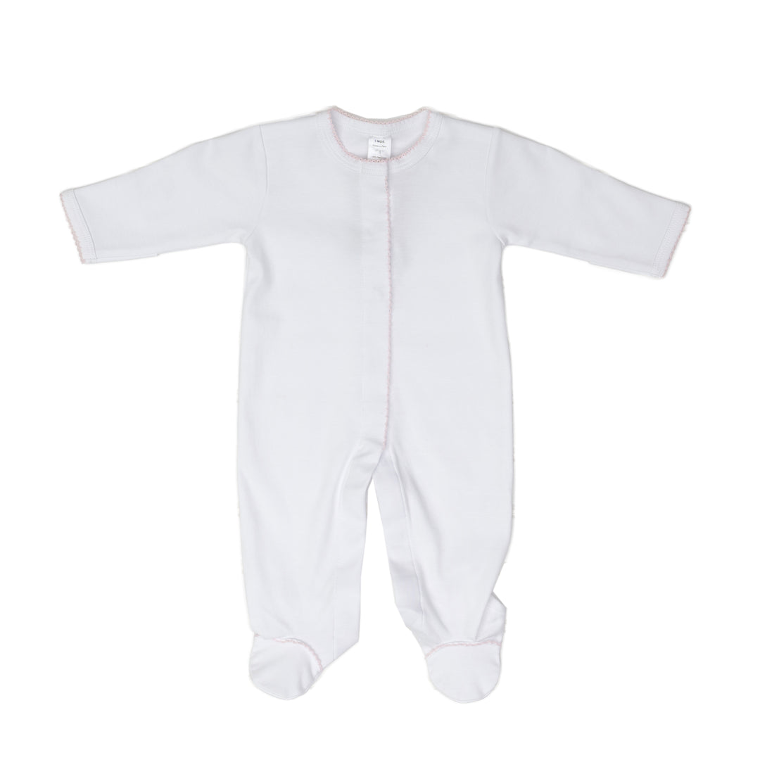 Farrah White W/ Lt Pink Moonstitch Pima Cotton Footies