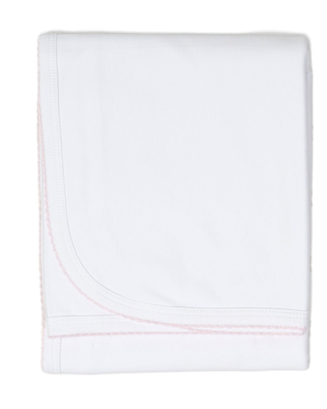 White W/ Pink Moonstitch Pima Cotton Baby Blanket