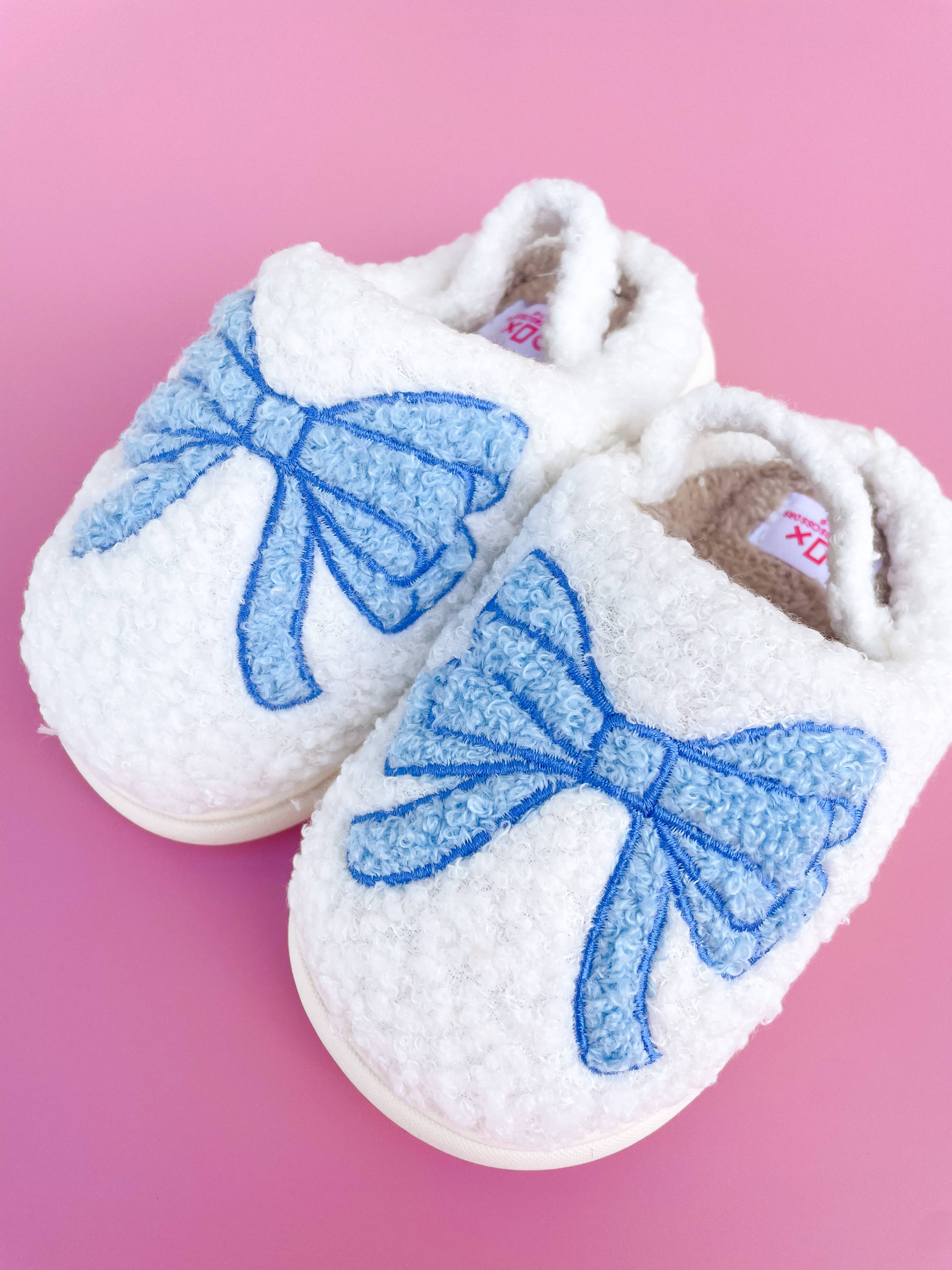 Rock Paper Scissors Toddler Kids Blue Bow Slippers Small The Oaks Apparel Co