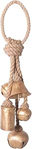 13"H Metal bells on jute Hanger, gold finish