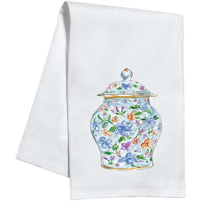 RosanneBeck Collections - Handpainted Blue Chinoiserie Urn Kitchen Towel