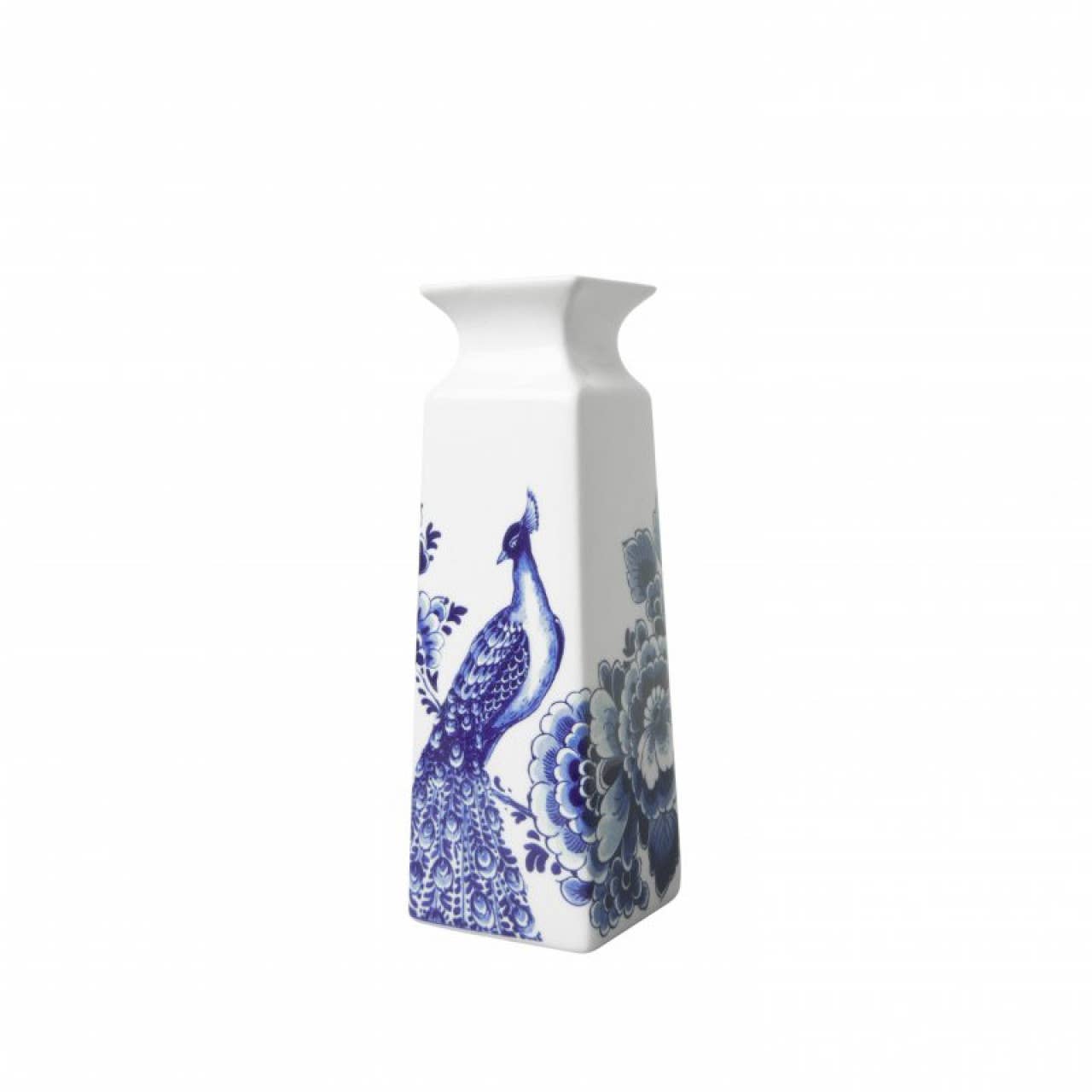 Heinen Delfts Blauw - Small Square Flower And Peacock Vase – The Oaks 