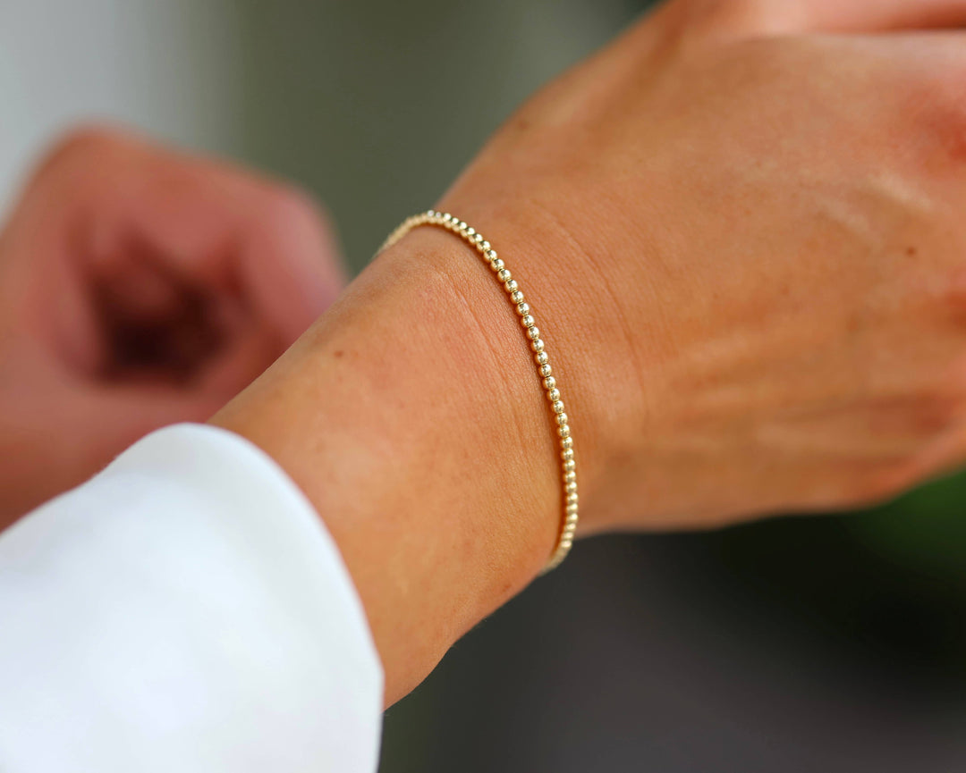 2MM Classic Ball Bead Bracelet - Waterproof: Gold Filled / Stretchy 6.5"