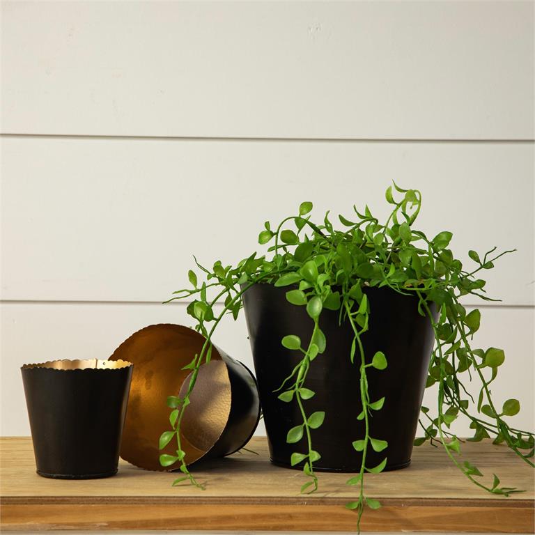 Nested Pots - Black with Gold Interior
