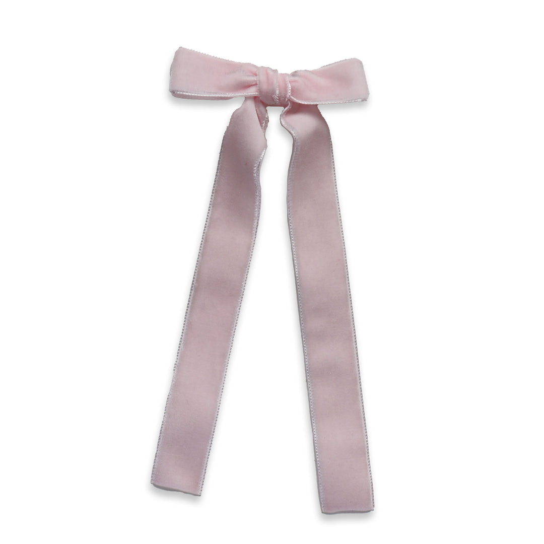Eva's House Snap Clip - Large Velvet Long Tail Bow - Light Pink 8 inches
