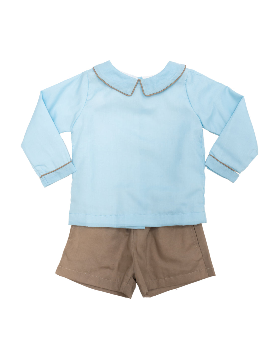 John Prairie Blue & Tan Long Sleeve Short Set