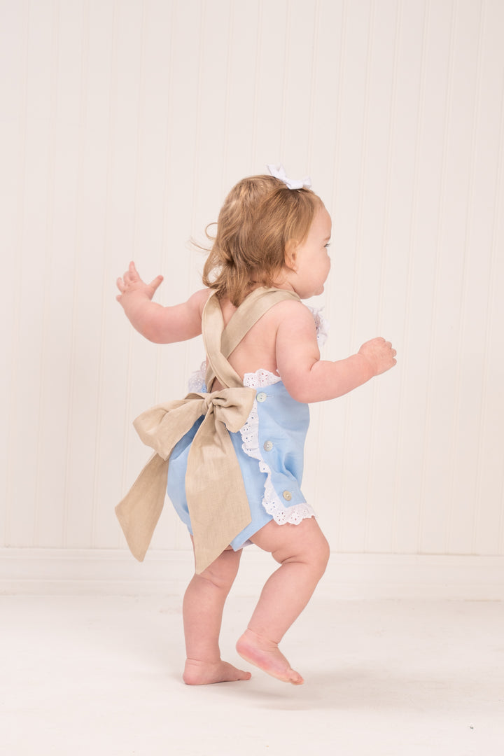 Lilla Blue & Tan Linen Sunsuit