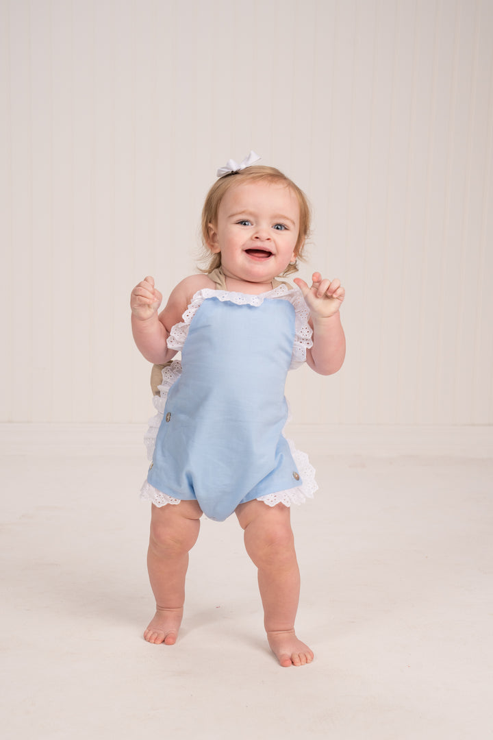 Lilla Blue & Tan Linen Sunsuit