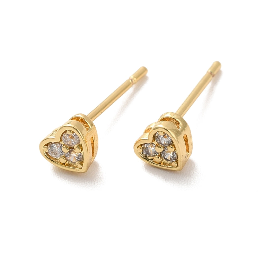 Clear Cubic Zirconia Heart Stud Earrings, Long-Lasting Plated