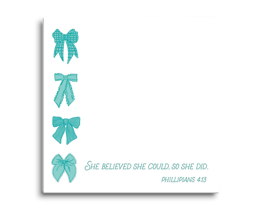 8x8 Glass Dry Erase-Blue Bows She Believed She Could